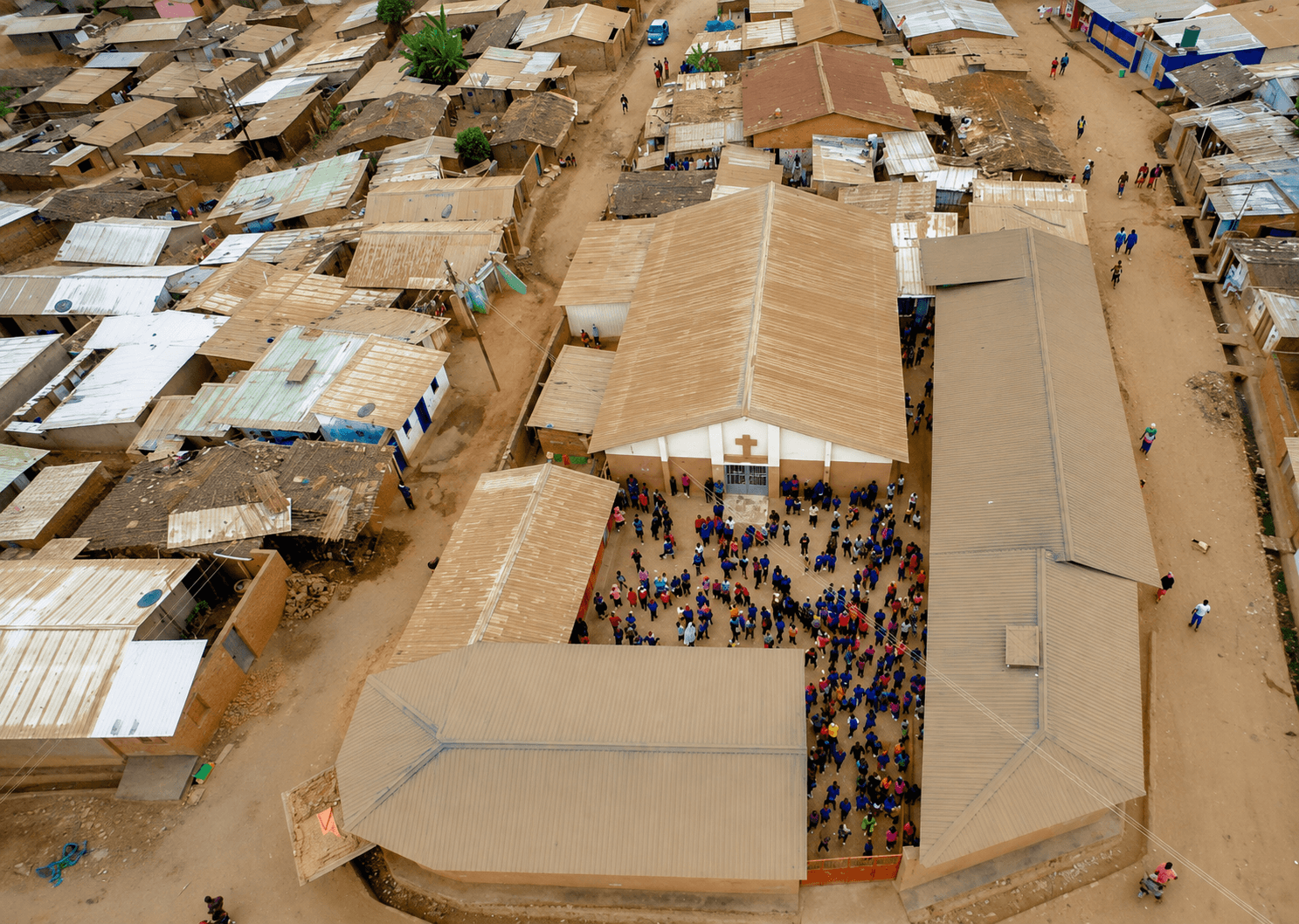 Aerial view of the HFM community at Dzaleka Refugee Camp